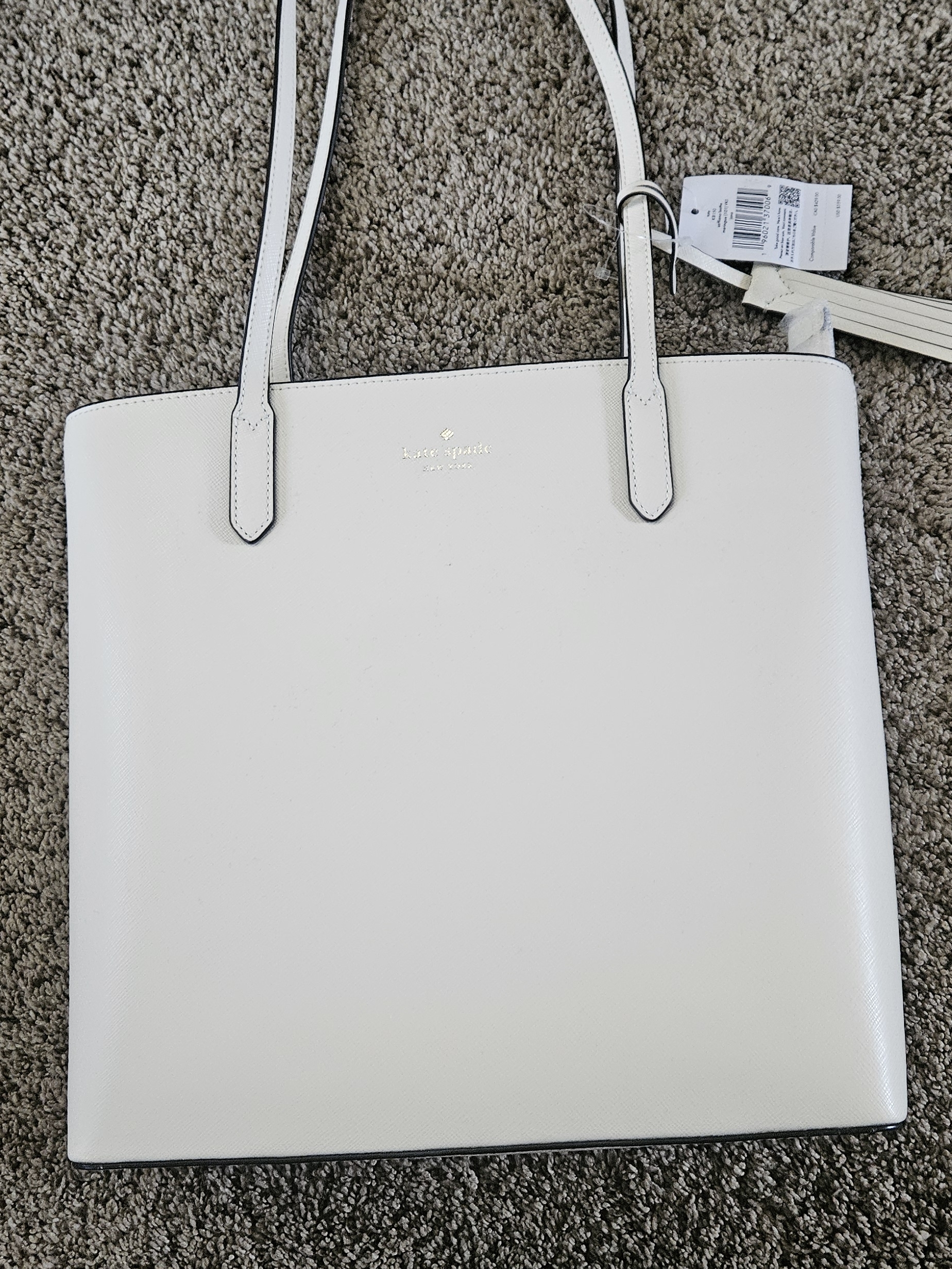 Kate Spade White Saffiano Leather Tote With Gold Logo Accent